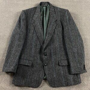 Harris Tweed Herringbone Blazer Sport Coat Men's 44 46 Short Gray Purple Wool